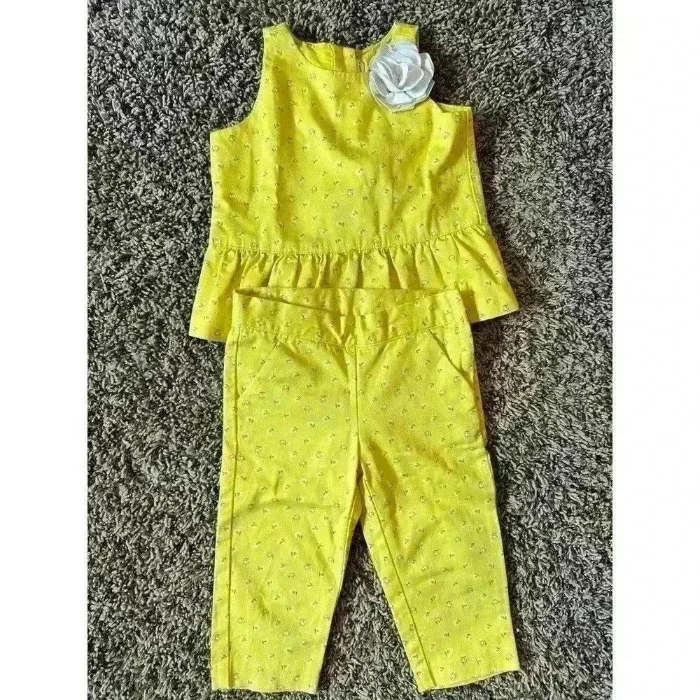 Girls 2T Janie and Jack BRIGHT BLOOMS YELLOW Trousers & Corsage Top 2pc SET